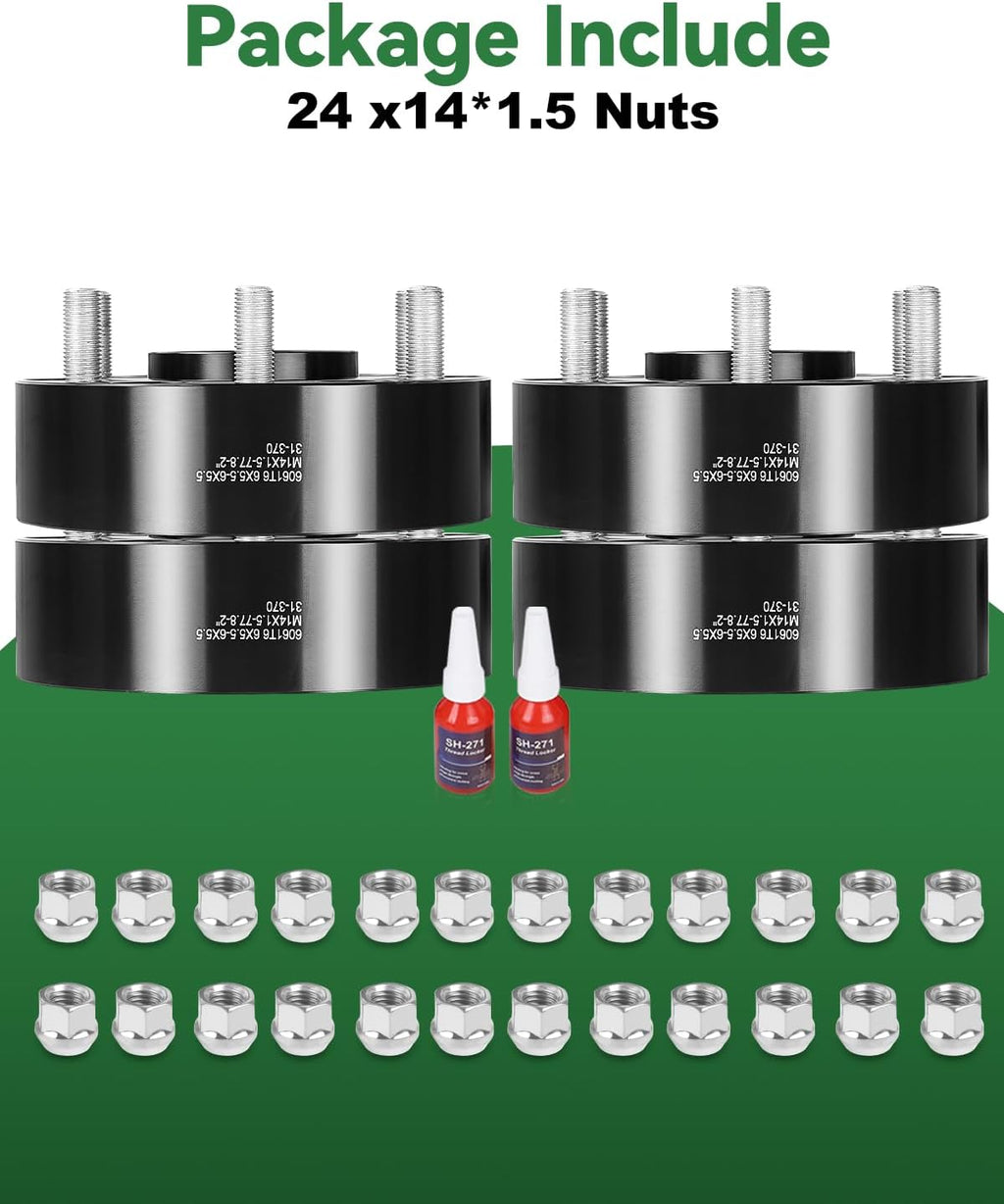 2 Inch 6x5.5 Wheel Spacers for 2019-2024 Ram 1500, 6x139.7 Wheel Spacers 77.8mm Hubcentric with 14x1.5 Stud