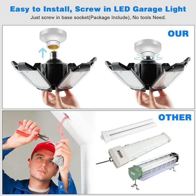 LED Garage Light - 160W Garage Light Bulb 64000LM 6500K Super Bright Garage - Image 5