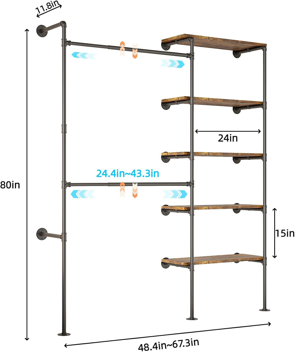 expandable industrial pipe clothes rack,corner garment rack shown in use