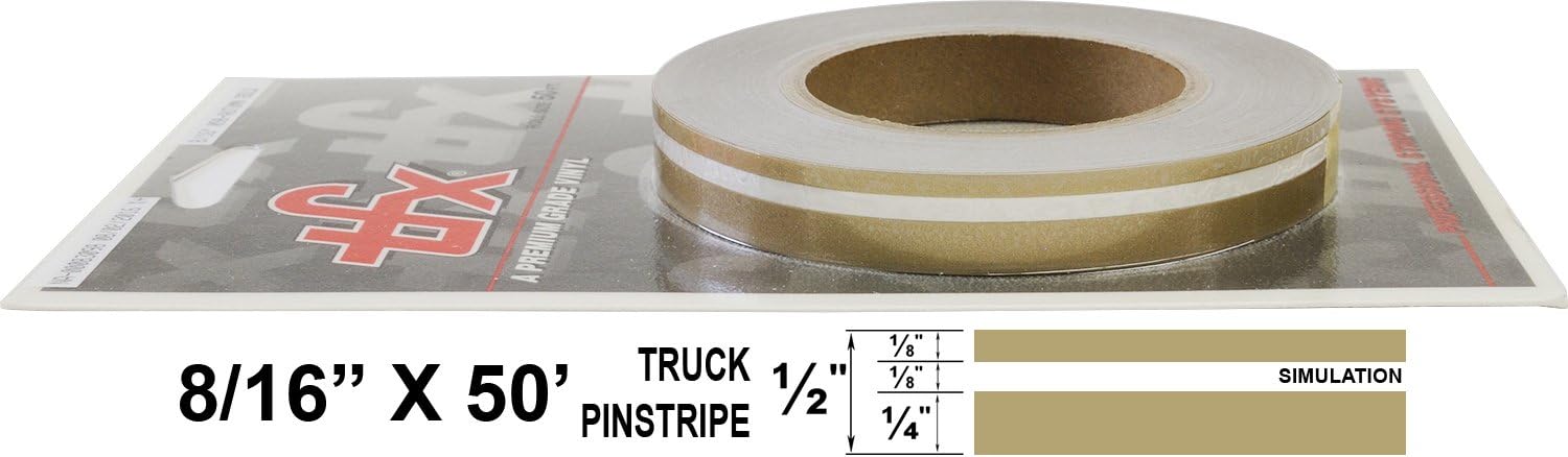 Universal TFX 00083098 - Auto Customizing Dual Pinstripe - 8/16" x 50' (1/4” Stripe, 1/8" Gap, Then 1/8” Stripe) - 098-Autumn Gold Metallic