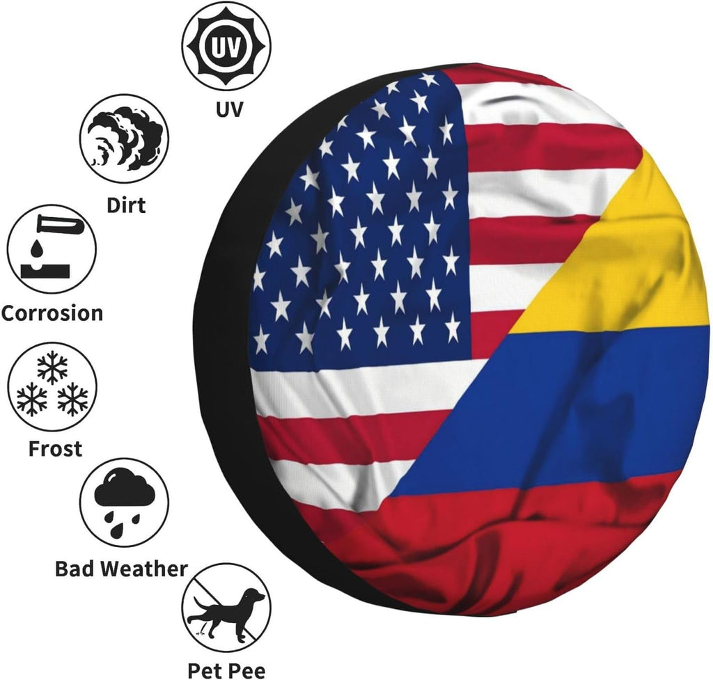Colombia American Flag Spare Tire Cover Waterproof Sunproof Universal Fit for SUV Jeep Trailer RV Wheel Protectors Outdoor Accessories