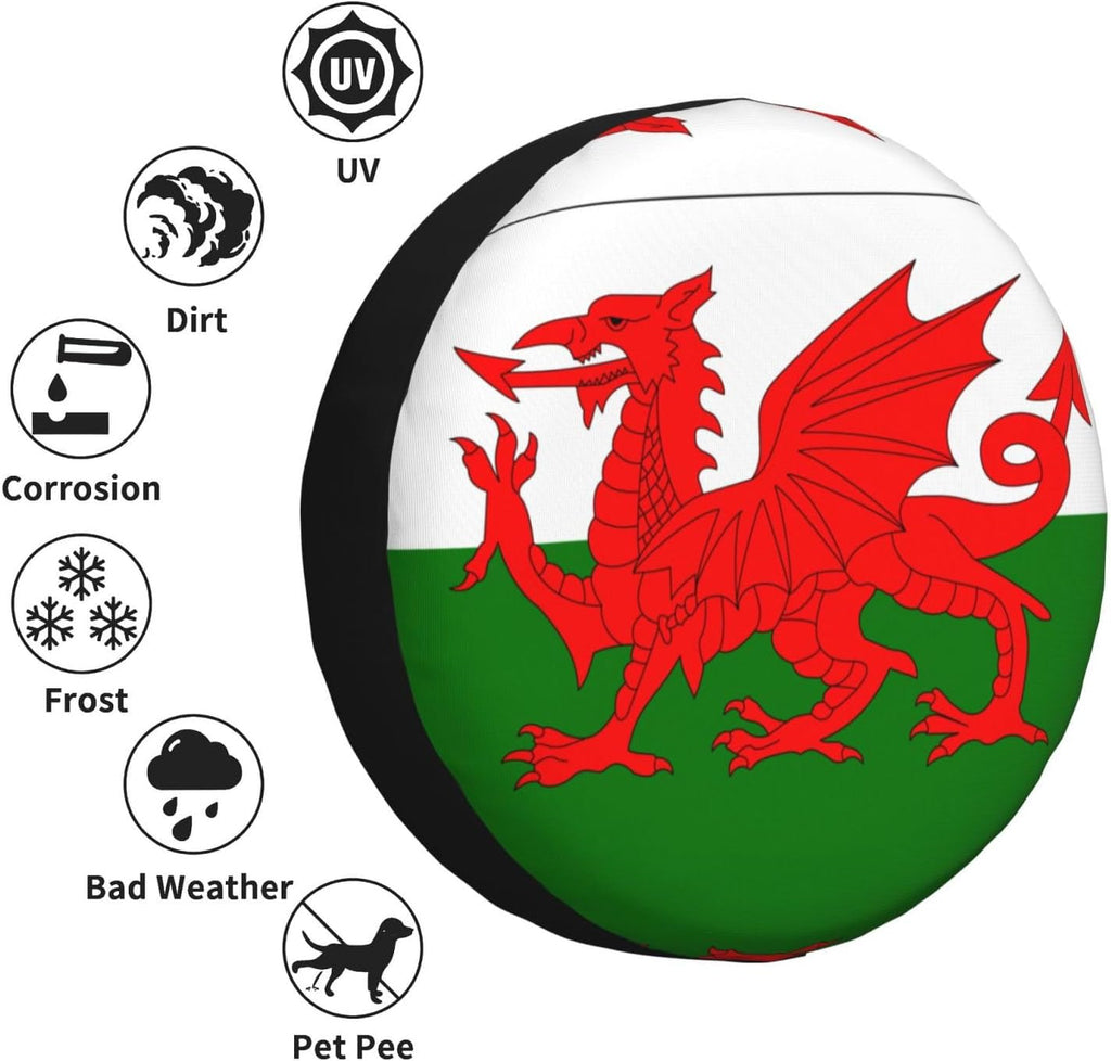 Flag of Wales Print Universal Spare Tire Cover for RV, Jeep | Wheel Protector Fits Rv, Trailer, Jeep, Shield Tires From Sun, Dirt And Rain For Outdoor Storage