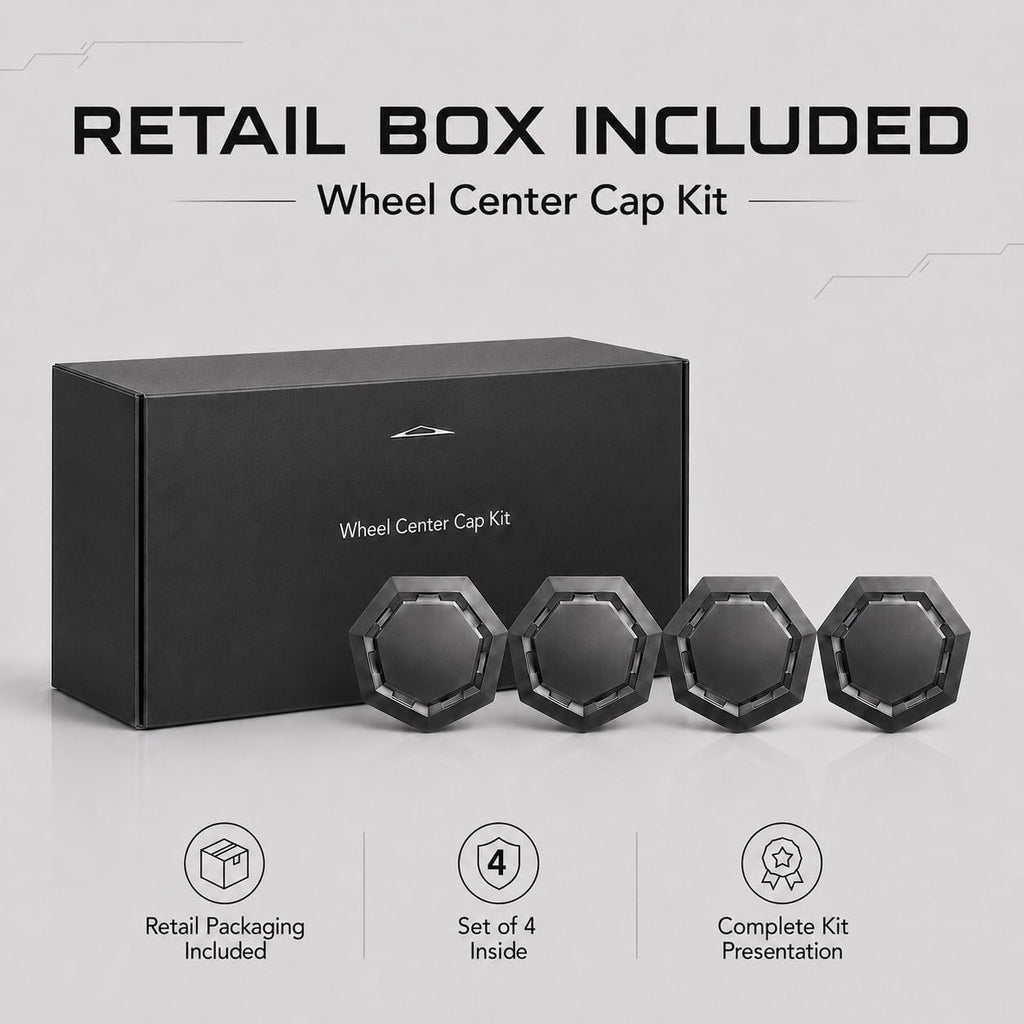 Cyber Wheel Cap Kit for Tesla Cybertruck, Set of 4 Wheel Center Cap Covers, Retail Box Included, Factory-Style Matte Black Replacement Wheel Caps