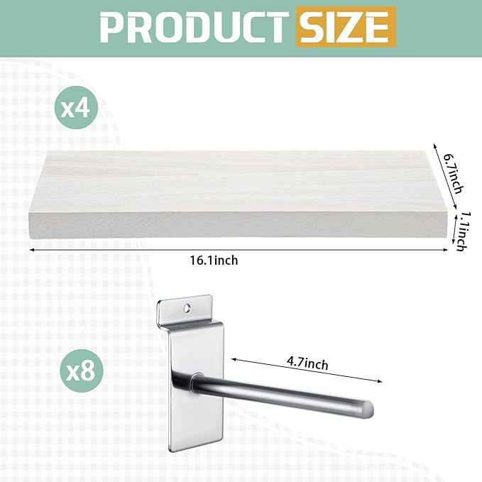 4 Pack Wooden Slatwall Shelf, 16.1" D x 6.7" W x 1.1" H Slatwall Shelves - Image 3