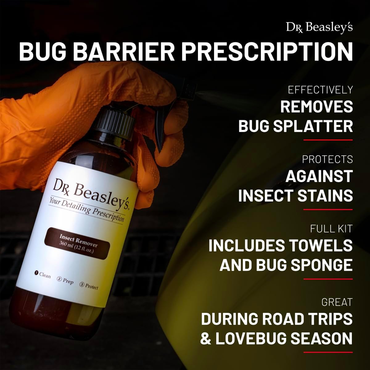 Dr. Beasley's Bug Barrier Prescription for Auto - Complete Bug Removal and Protection, Breaks Down and Removes Stubborn Stains, Includes Sponge and Towels