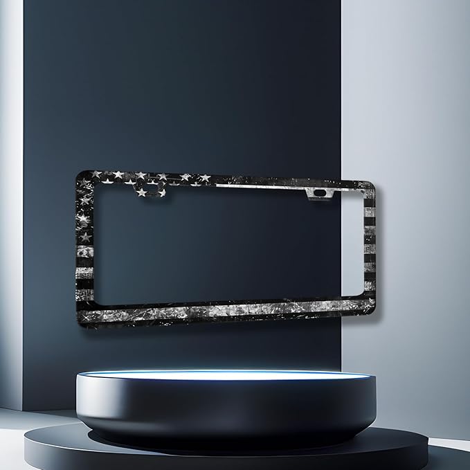 Vintage Black Grey American Flag License Plate Frame Patriotic License Plate - Image 3