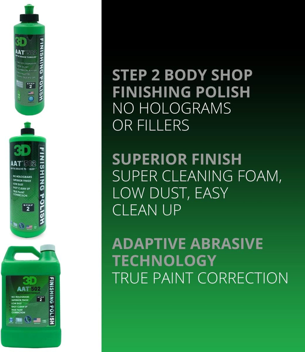 3D AAT 502 Finishing Polish - 8oz - Step 2 Body Shop Finishing Polish - No Holograms or Fillers - Superior Finish - Low Dust, Easy Clean Up - Adaptive Abrasive Technology