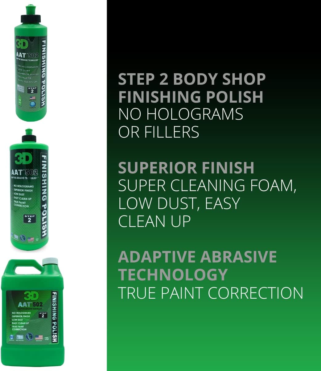 3D AAT 502 Finishing Polish - 8oz - Step 2 Body Shop Finishing Polish - No Holograms or Fillers - Superior Finish - Low Dust, Easy Clean Up - Adaptive Abrasive Technology