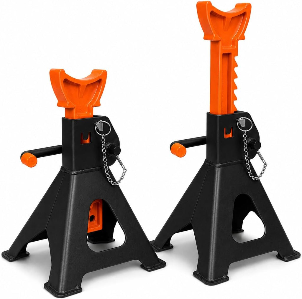 3 Ton Jack Stands with Double Locking and Large Foot Base,Heavy Duty Car Jack Stand for SUV, Car, UTV/ATV Garage Lifting Tool Emergency, 1 Pair (Black Orange)