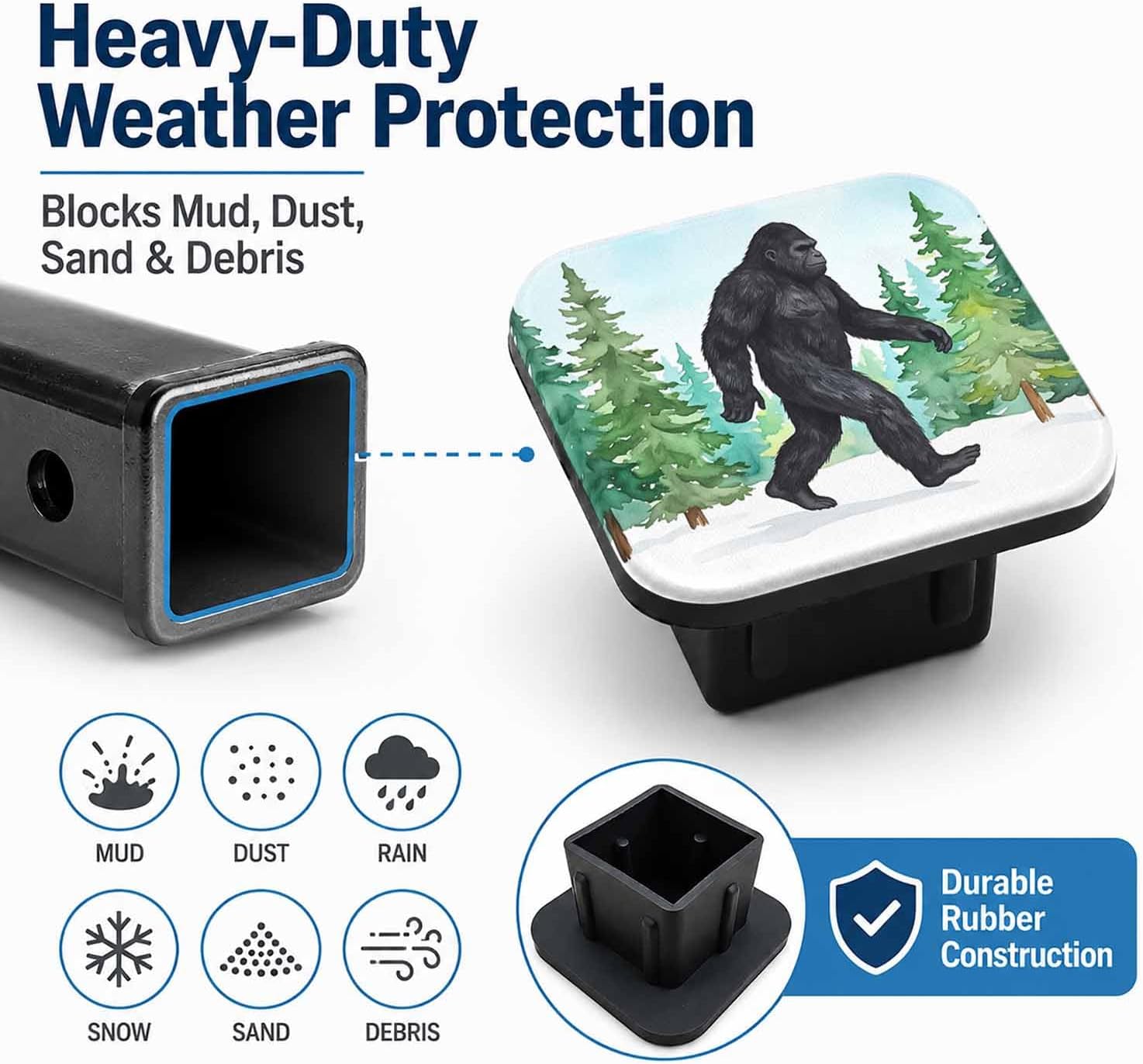 Hitch Cover Receiver Tube Hitch Plug Forest Sasquatch, Tool-Free Install Tow Hitch Covers, Universal Trailer Hitch Cap Protector for Trucks, 2 Inch Hitch Receiver Cover for Women Men