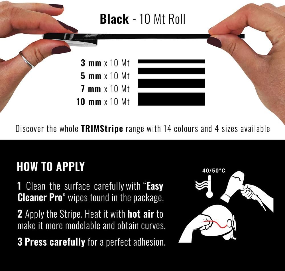 4R Quattroerre.it 10468 Trim Stripes Adhesive Strips for Cars, Black, 5 mm x 10 mt