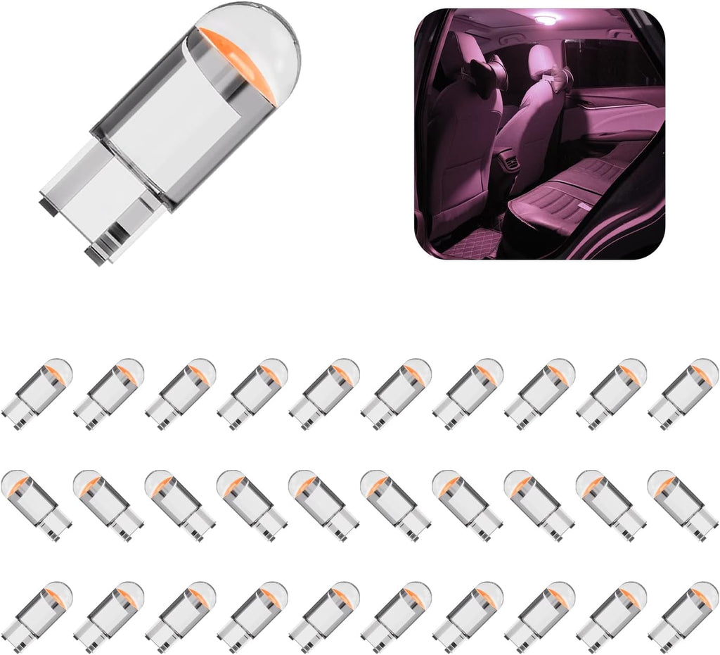 beypovk 30PCS 194 LED Light Bulbs, 6000K 168 2825 W5W T10 Wedge COB LED Replacement Bulbs, Error Free Interior Bulbs for Car Dome Map Door Courtesy License Plate Lights (Pink)