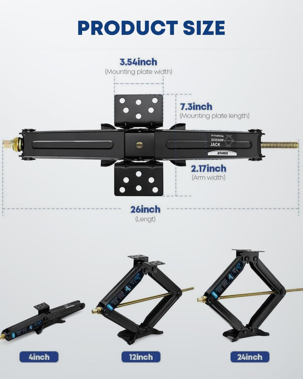 Kohree 7500lbs RV Stabilizer Leveling Scissor Jacks 24" for Travel Trailer Camper, Set of 2, Heavy Duty RV Stabilizer Jacks Kit with Crank Handle and Drill Bit, Black