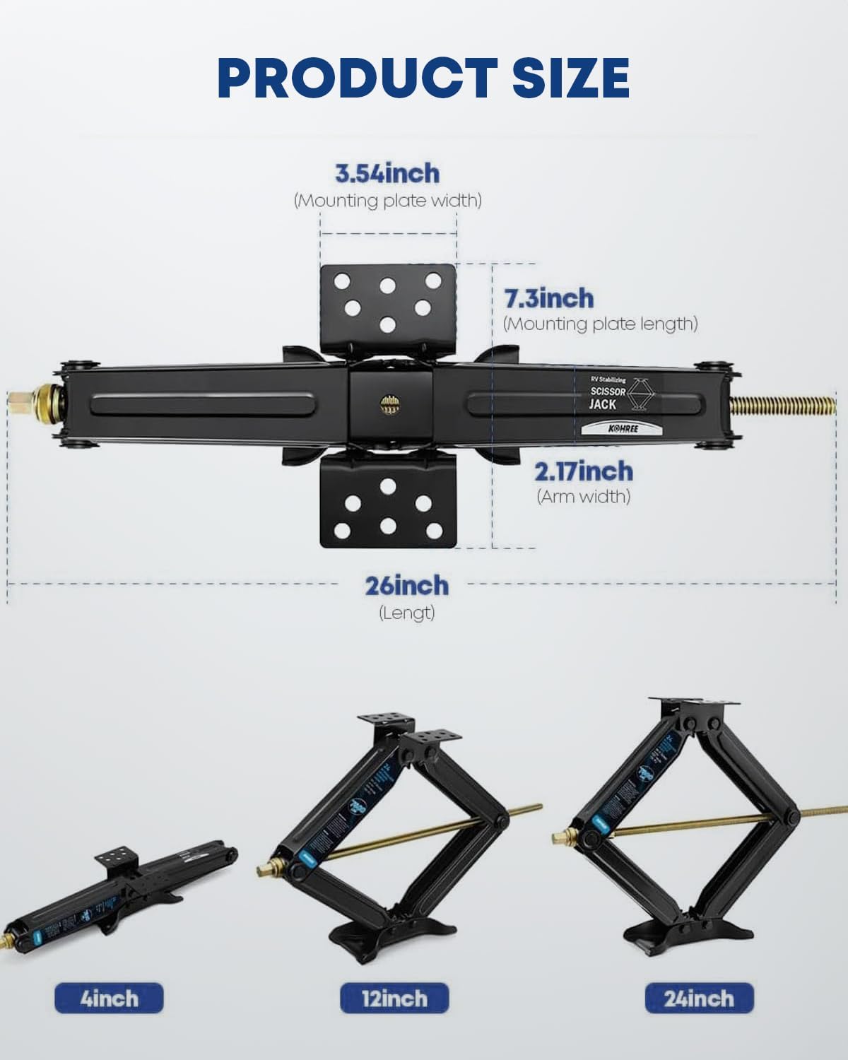 Kohree 7500lbs RV Stabilizer Leveling Scissor Jacks 24" for Travel Trailer Camper, Set of 2, Heavy Duty RV Stabilizer Jacks Kit with Crank Handle and Drill Bit, Black
