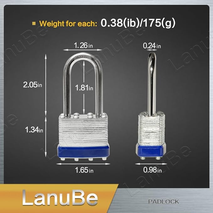 LanuBe Laminated Padlock 1-9/16inch Long Shackle 48 Pack Keyed Alike, Bulk Locks - Image 2
