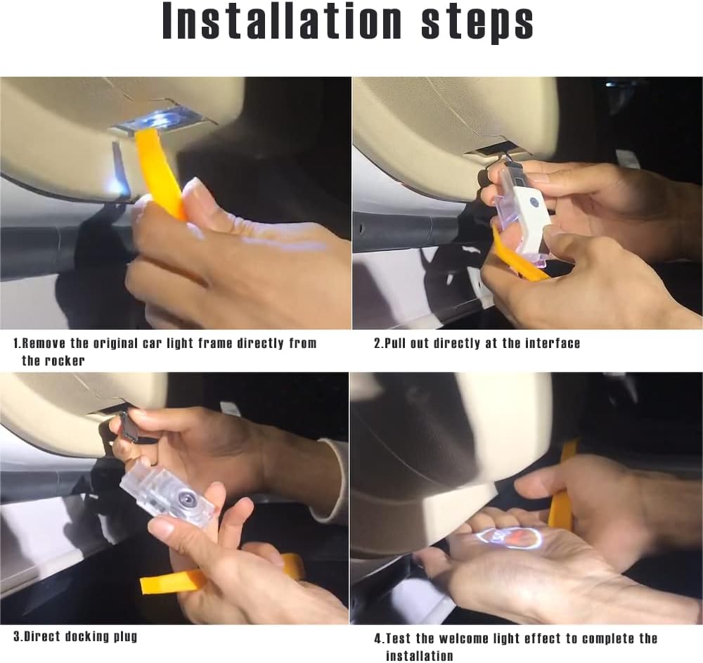 Car Door Lights Logo Projector LED Welcome Lights Accessories, Compatible with A-, B-, C-, E-, M-, GL-, GLA-, GLC-, GLE-, and GLS-Class Models (W205, W213, W166); Plug-and-Play (4-piece Set)