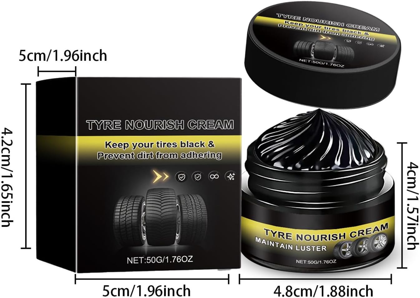Tire Nourishing Cream, Restores Black & Prevents Cracking, UV Protection and Waterproof Coating，Long Lasting Tire Dressing for Car, Truck, SUV Tires, 50g (2)