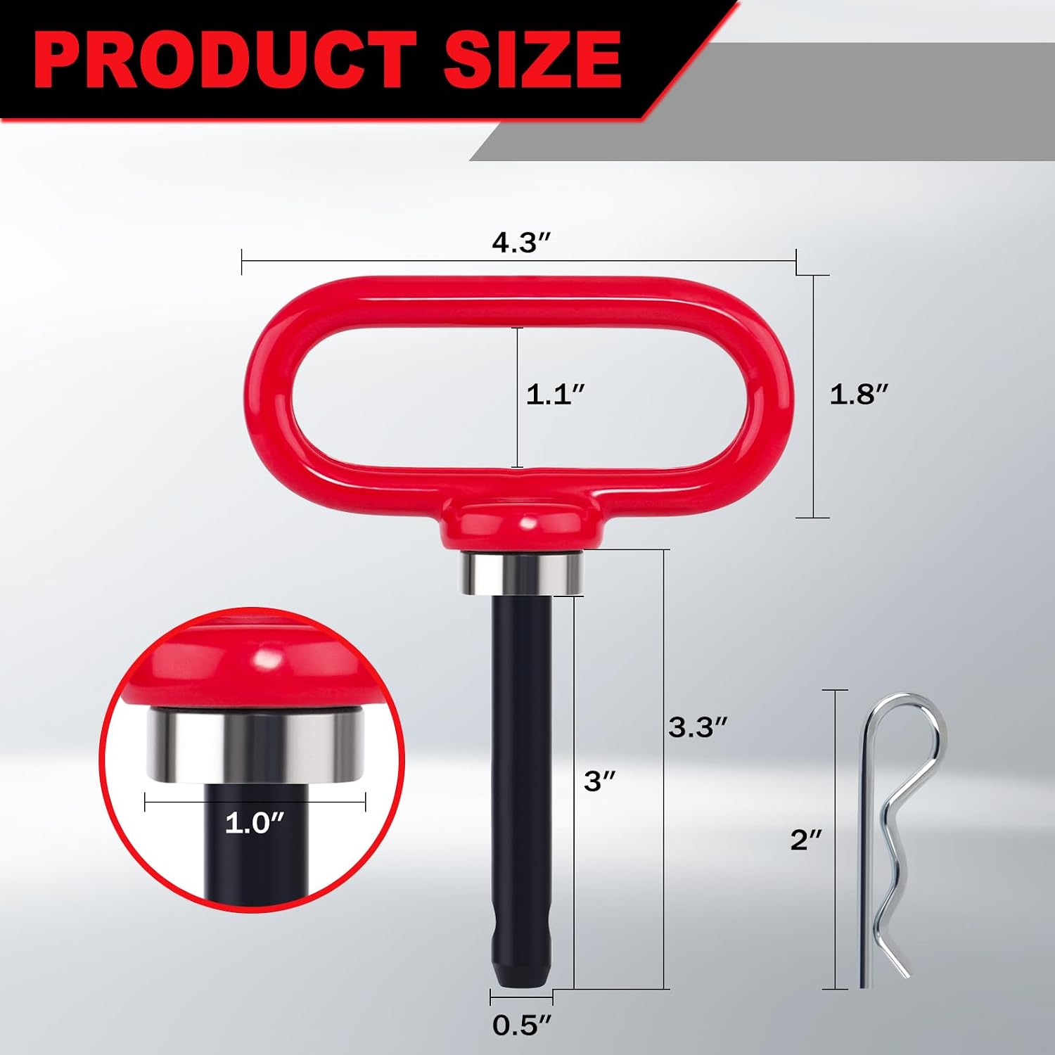 Magnetic Hitch Pin, Heavy Duty Ultra Strong Neodymium Magnet Lawn Mower Trailer Gate Pins Accessories 1/2 Inch for Mowers, Lawn Tractors, Towing - Simple One Handed Hook On & Off(Red)