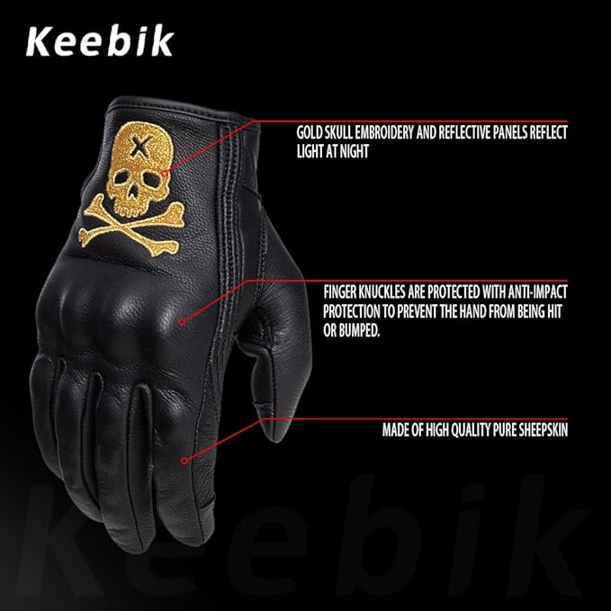 Goatskin Leather Motorcycle Motorbike Powersports Racing Gloves Reflective - Image 2