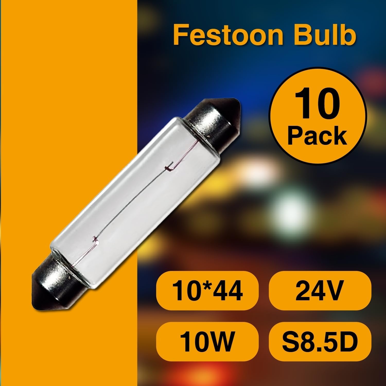 24V 10W 10 Pack Sv8.5-8 T3.25 Halogen Festoon Bulb Fits 44mm Base Sizes Direct Replacement for Car Dome Light,Trunk,Interior Bulb