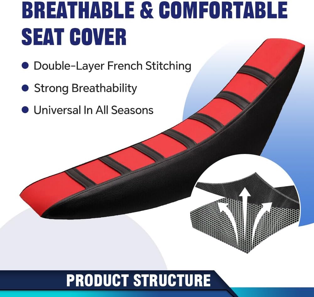 PIT66 Motorcycle Soft Leather Seat Cover, Compatible with Honda CR125R CR250R CR500R CR80R CRF100F CRF125F CRF150F (Red)