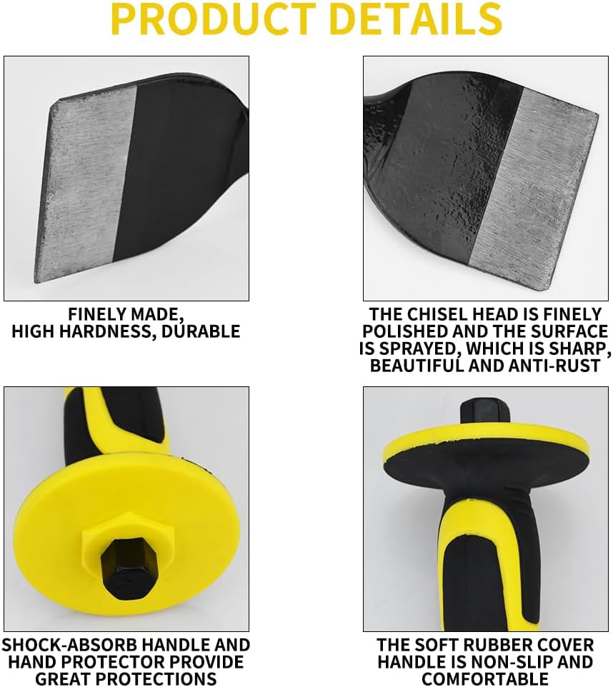 3-piece heavy-duty chisel set with hand protection, concrete, package contents