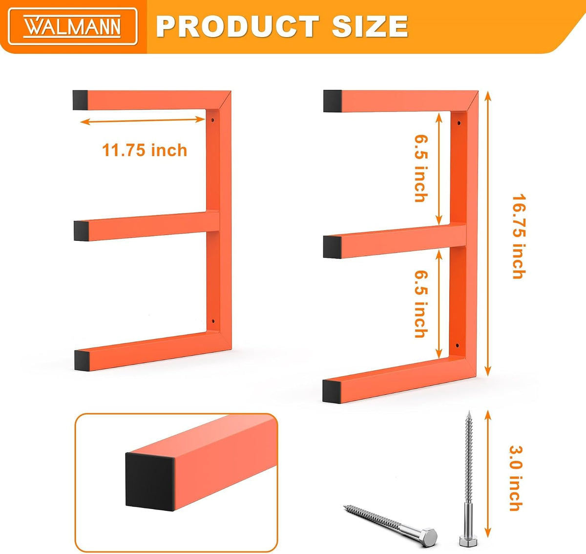 walmann garage wall mounted lumber storage rack, overhead showing dimensions