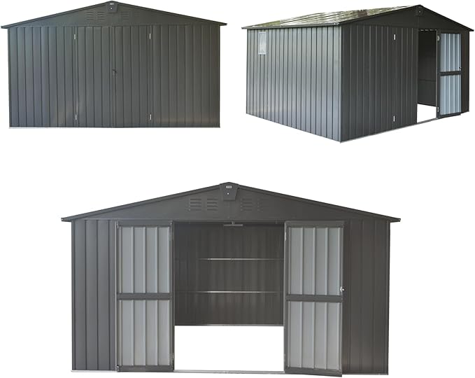 Domi Outdoor Storage Shed 11' x 9', Metal Steel Utility Tool Shed Storage House - Image 8