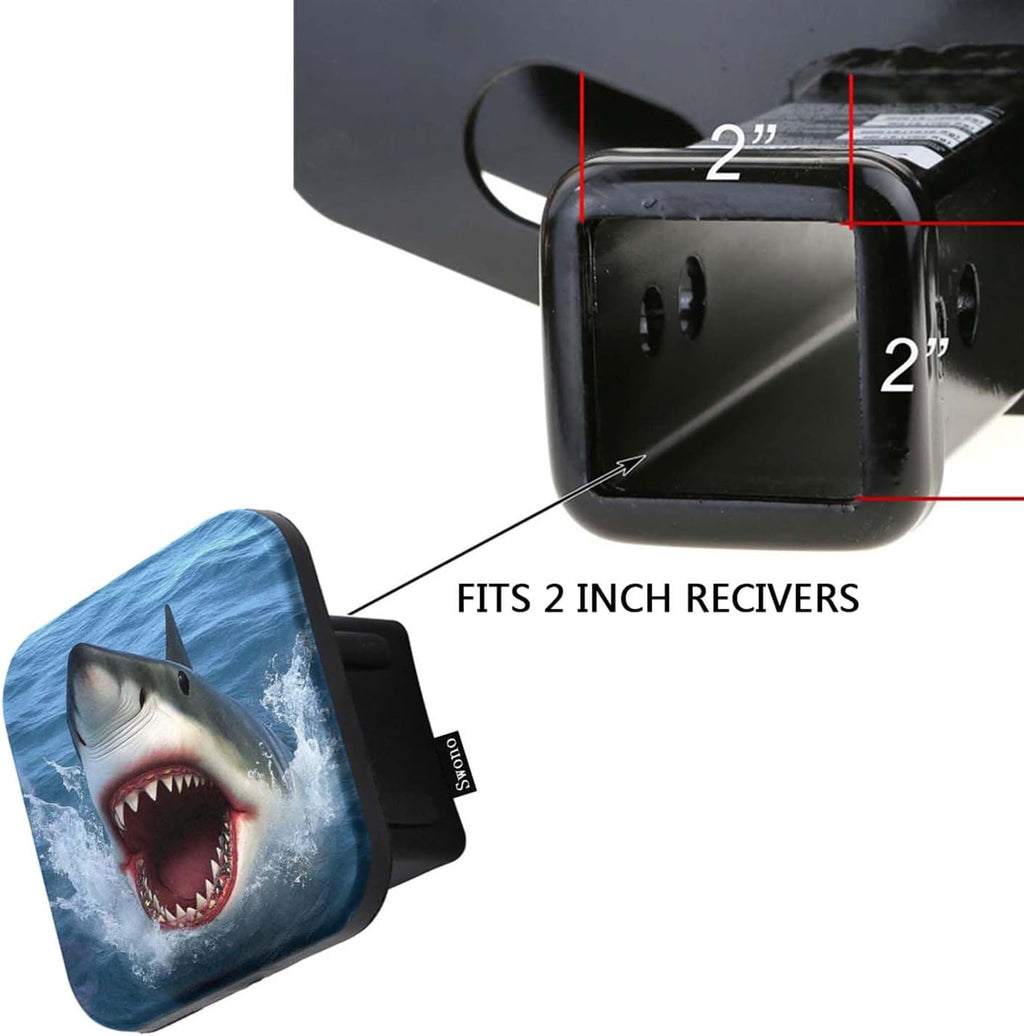 Swono Shark Trailer Hitch Tube Cover Plug Cap, Ocean Sea Huge Shake Jumping Big Mouth Rubber Car Receiver Tube Hitch Plug, Heavy Truck Trailer Hitch Covers for Men Women, 2 Inches
