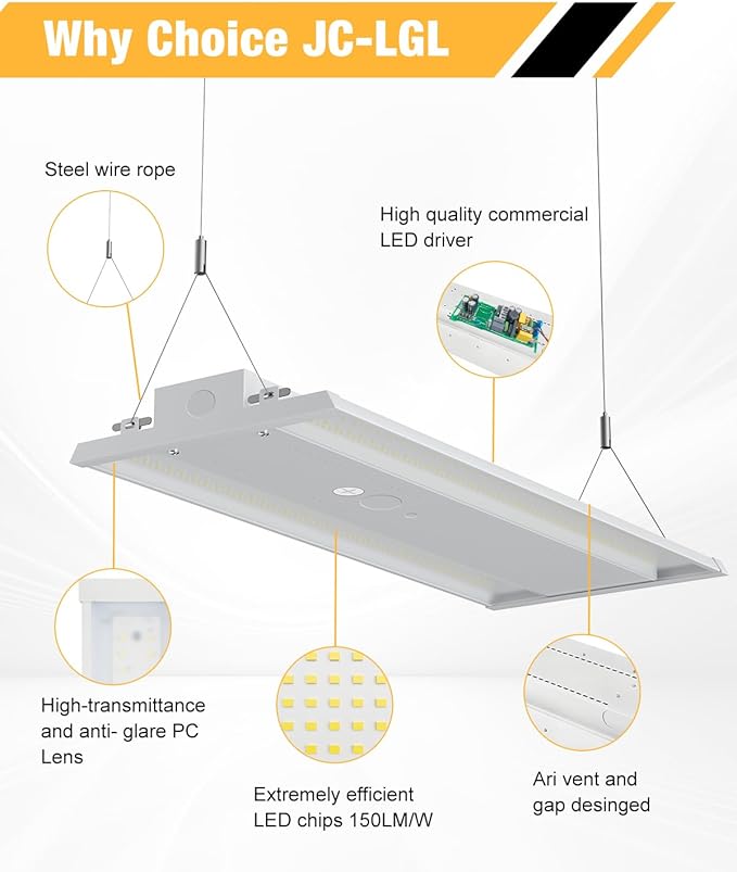 300W LED Linear High Bay Light, 45000LM Shop Light Commercial 120-277V - Image 3