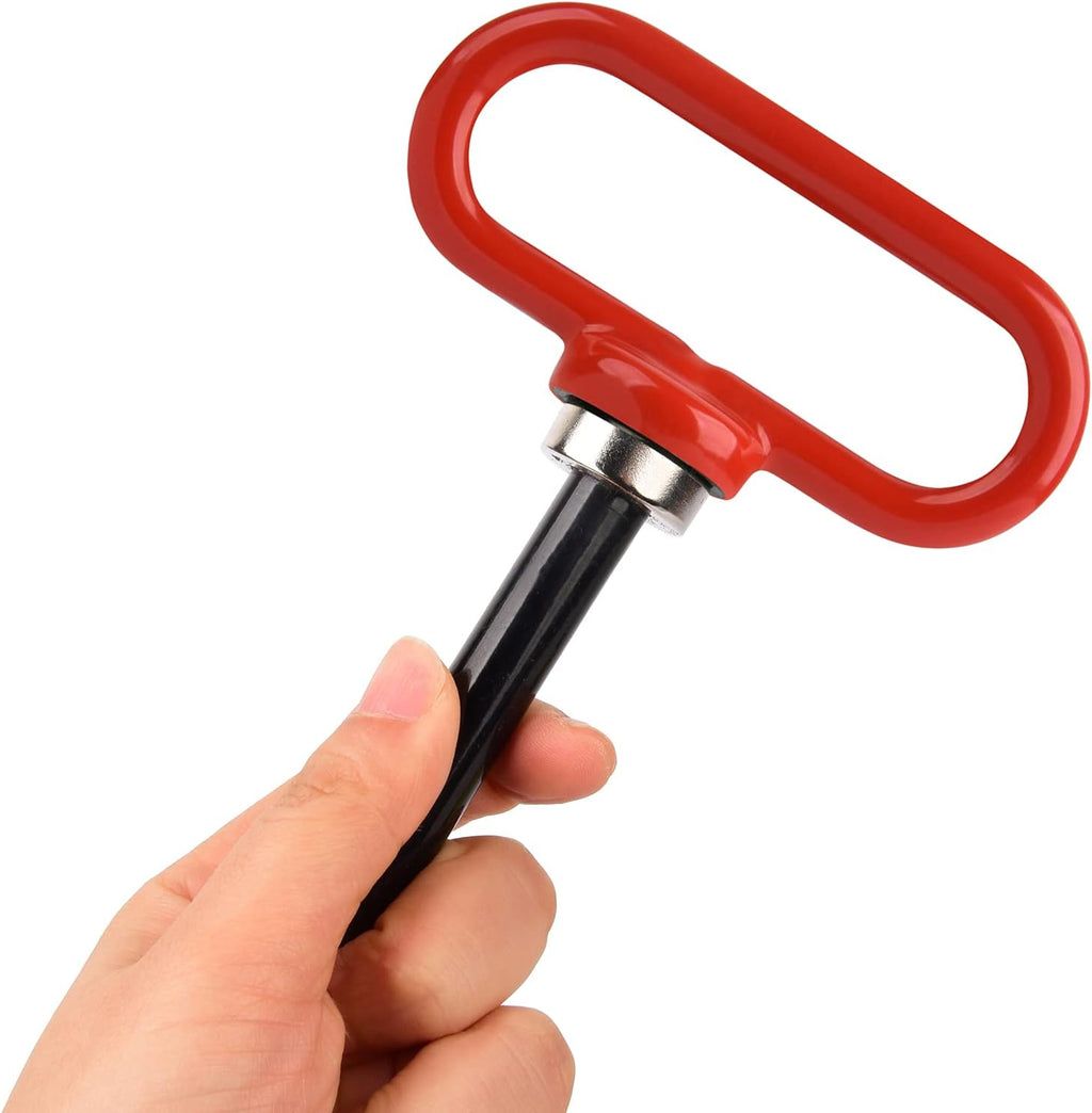 Mission Automotive Magnetic Trailer Hitch Pin - 4mm x 25mm, Red - Neodymium One-Hand Hook & Release for Lawn Mower & Utility Trailer - Compatible with Most Lawn Tractors & ATVs