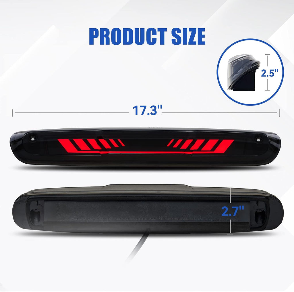 Third 3rd Brake Light for 2007-2013 Chevy Silverado/GMC Sierra 1500 2500 3500, TIME TUNNEL Sequential LED High Mount Stop Light for 2014 Silverado/Sierra Classic, Rear Center Cab Tail Lamp