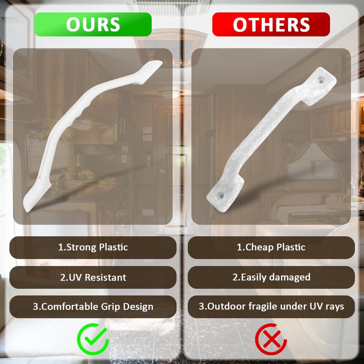 2Pcs RV Pull Handles White Plastic with Screws for Trailer Door Grab | 11 inch Door Handles, Door Inside Outside Use, Trailer, Motorhome, Trucks, Boat, All Weather
