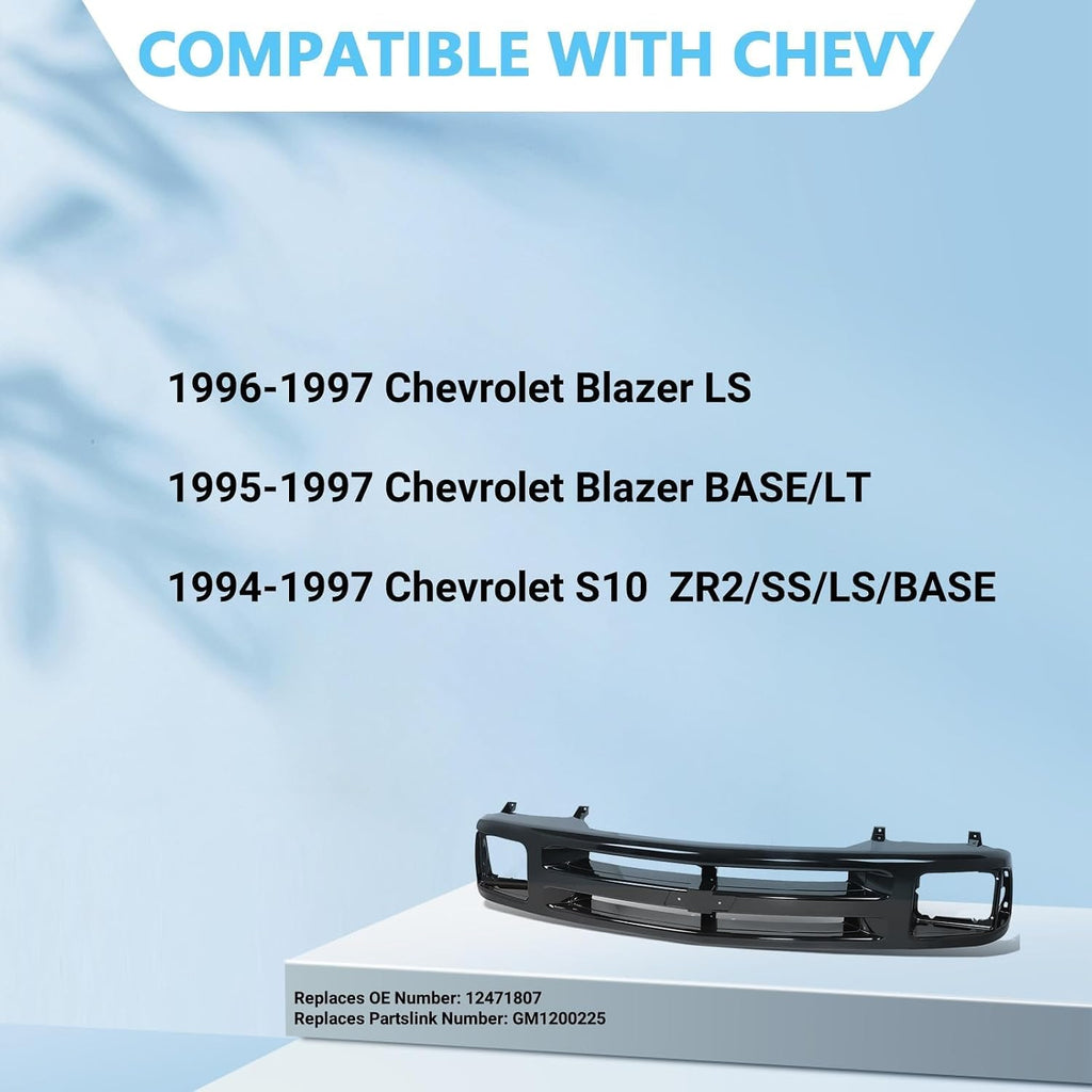 Perfit Liner New Front Primed Black Grille Grill Compatible with 1994-1997 Chevy S10 Blazer SUV Sealed Beam Head Lamp Type Fits GM1200225 12471807