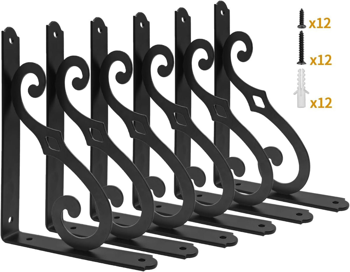 yarssihha 10 inch decorative shelf brackets, 6 pack, main product view