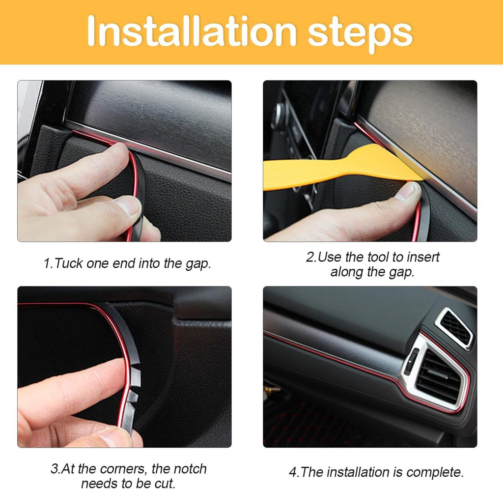 Osilly Car Interior Moulding Trim Strips, 33Ft/10M Universal Electroplating Decoration Filler Insert Strips, Styling Dashboard DIY Flexible Strip, Garnish Accessory with Installing Tool (Pink)