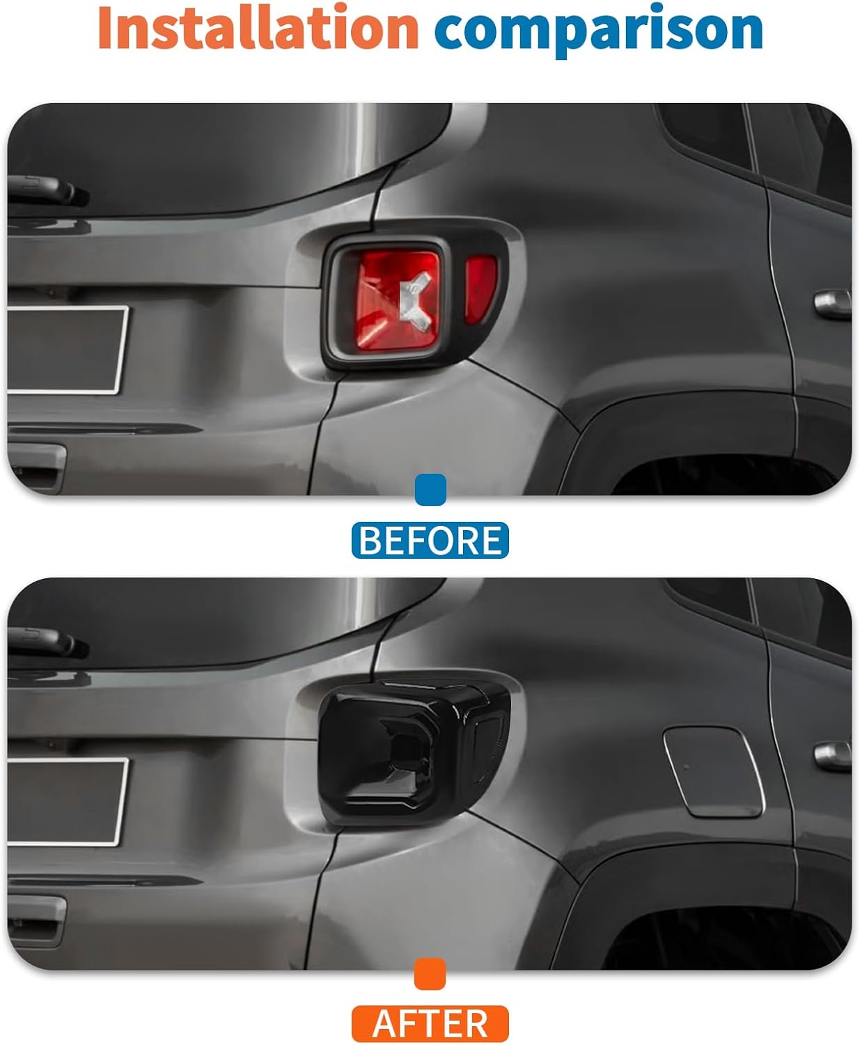 JeCar Tail Light Cover for 2019-2026 Jeep Renegade - Smoked Black Taillight Lamp Cover Trim Guards, Exterior Upgrade Decoration Accessories