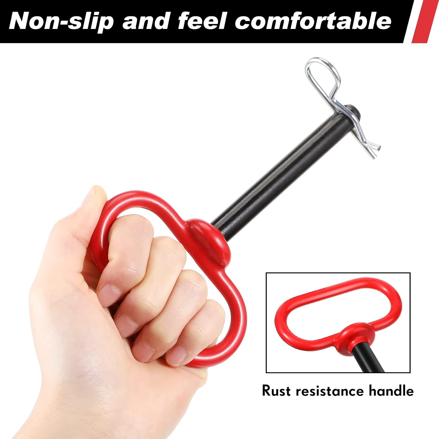 BBTO 4 Pieces Tractor Hitch Pin 1/2 x 3-5/8 Inch Red Trailer Handle Hitch Pin Accessories Farm Turn Mower Towing Cargo Boat RV Car Truck Bike ATV