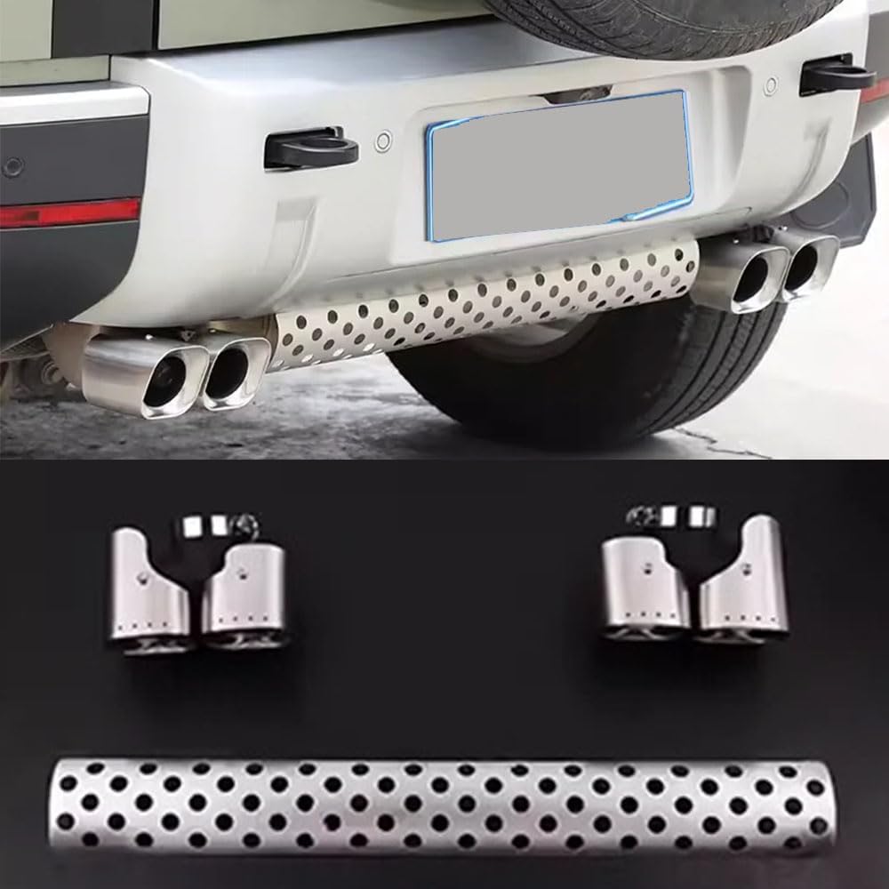 Khan Look Tail Pipe Throat fits for LR Defender 110 130 90 2020-2026 Dual Exhaust Pipe mask Exhaust Modification Decorative Accessories Stainless Steel Silver (2.0L)