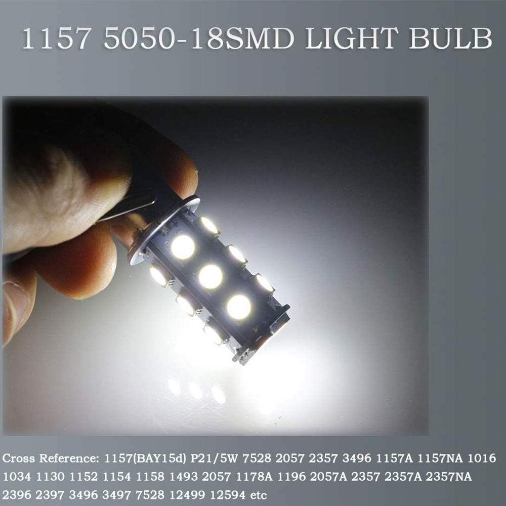 10-Pack 6500K White 1157 2057 2357 7528 BAY15D LED Bulbs 5050 18-SMD Replacement Lamps for 12V Interior RV Camper Trailer Lighting Back Up Reverse Lights or Tail Brake Lights