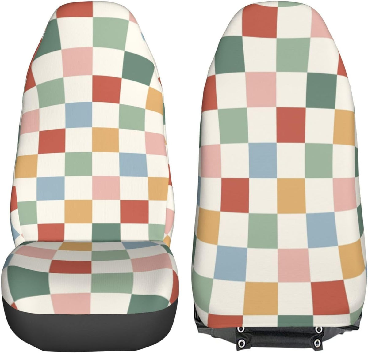rainbow checkerboard retro car seat covers universal 2, close-up detail