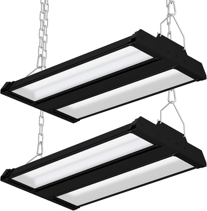 LED Linear High Bay Shop Light 2-Pack, 150W 20250LM 0-10V Dimmable 5000K Daylight, Adjustable Tilt Hanging Black High Bay LED Shop Lighting Fixtures for Garage Warehouse Workshop ETL