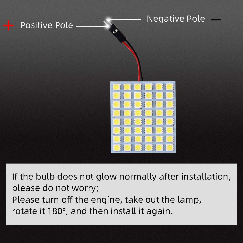 GLL Super White 5050 48-SMD LED Panel Dome Lamp Auto Car Interior Reading Plate Light Roof Ceiling Interior Wired Lamp + T10 BA9S Festoon Adapter-10PCS