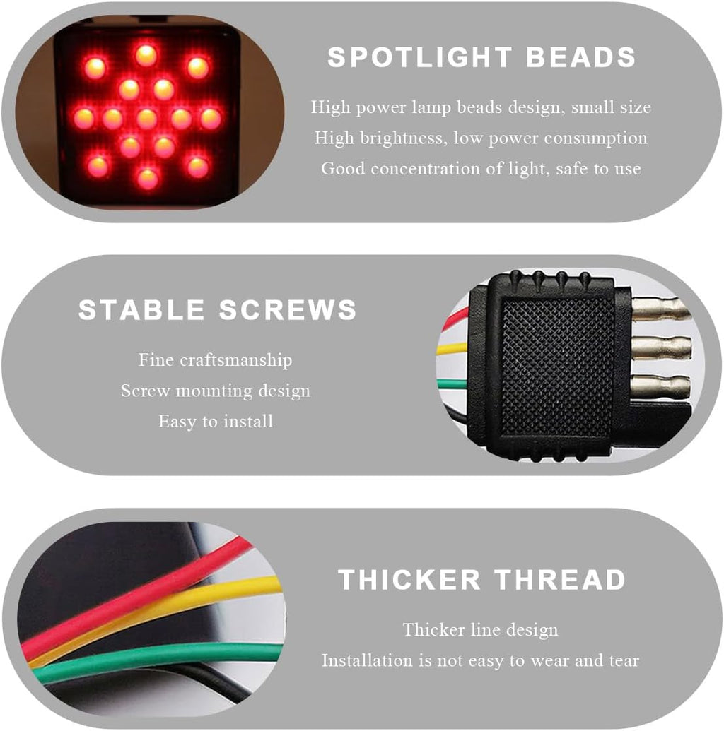 15 LED Brake Light Trailer Hitch Cover, Super Bright Automotive Lens Square Tail Light, Waterproof Tow Hitch Brake Turn Lights Universal Fit 2" Receiver, Car Accessories