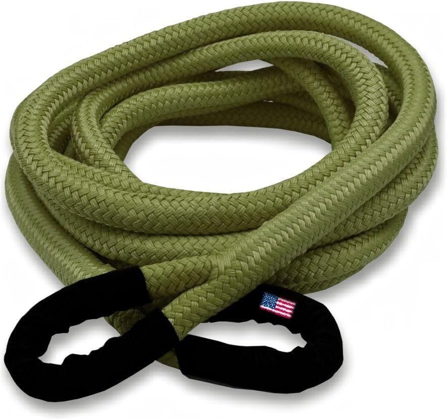 BILLET4X4 U.S. Made 5/8 inch X 20 ft Military OD Green Safe-T-Line® Kinetic Snatch Rope with Heavy-Duty Carry Bag - UTV/ATV Vehicle Recovery