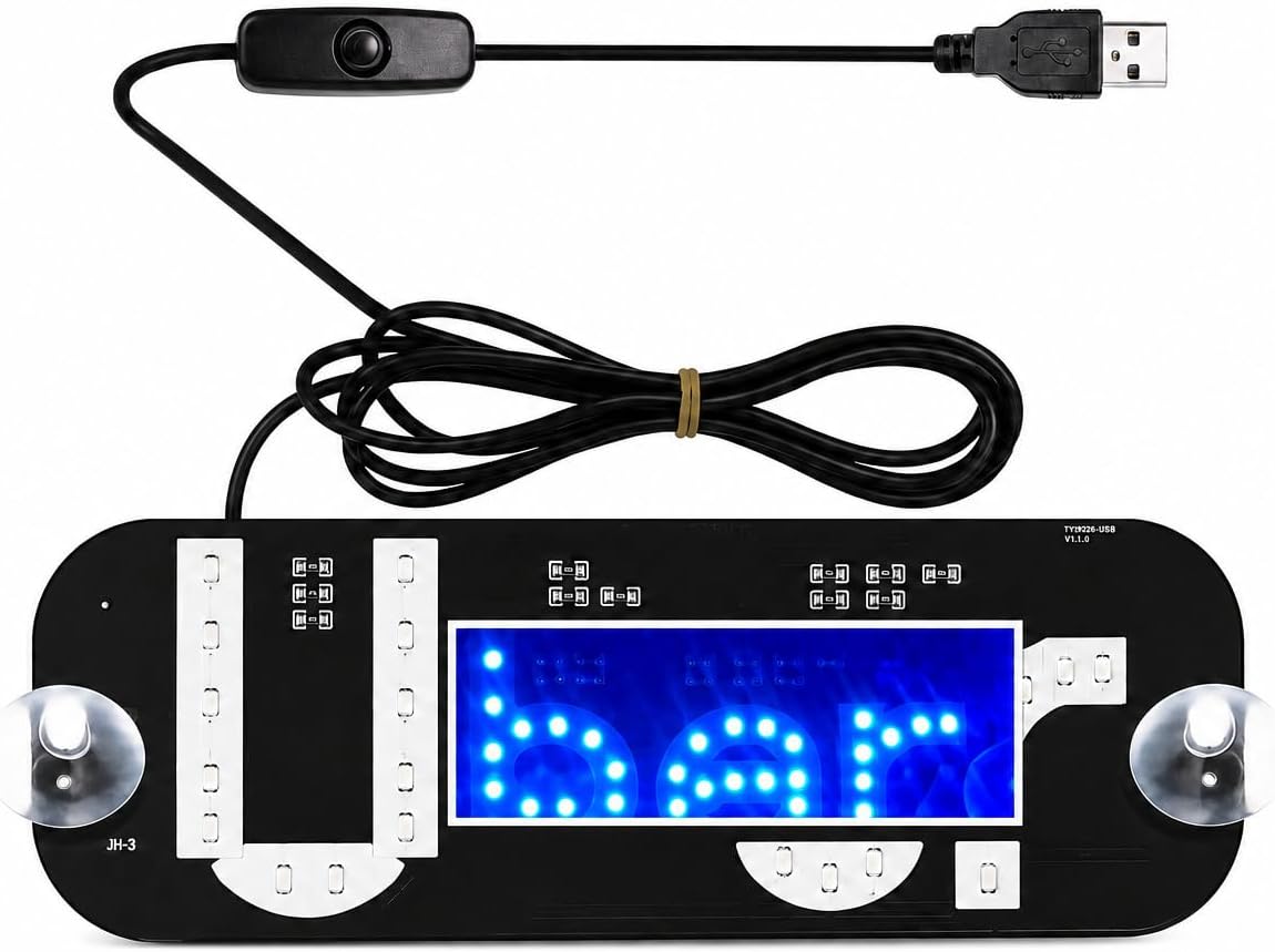 USB LED Light Sign for Car Windshield, Bright Blue LED Display with Suction Cups, High Visibility Vehicle Indicator Light, USB Powered (Type A, Blue)