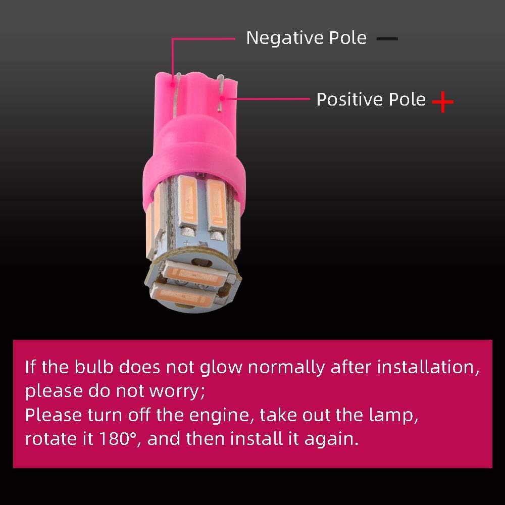 Grandview Pink T10 194 168 921 W5W LED Interior Lights Bulb Car Replacement Lights Truck License Plate Front Rear Sidemarker Light Dome Map LED Bulbs 12V DC 10-Pack