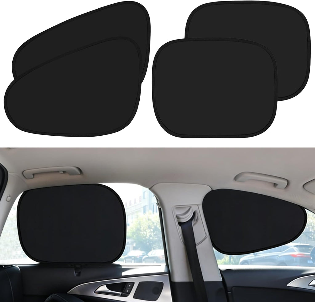 4PCS Car Window Shades, Static Cling Auto Front & Rear Side Window Sunshade, Foldable, PET+Blackout, Vehicle Sun Shade Blocker for Heat UV Glare Protection, Car Accessories (Front+Rear)