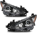 Projector Headlights Assembly Pair Compatible with Mazda 3 2014 2015 2016 Clear Lens Black Housing Amber Reflector Front Headlamp BPW1510K0 BPW1510L0 MA2503144 MA2502144