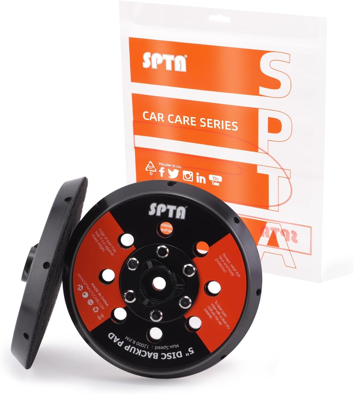 SPTA 2Pcs 5Inch Universal Dual Action Backing Plate, Backing Plate for DA Polisher,Hook & Loop, 5/16"-24 Thread,Fits DA Polishers Up to 12,000 OPM, Sand, Buff, Polish & Finish, Auto Detailing